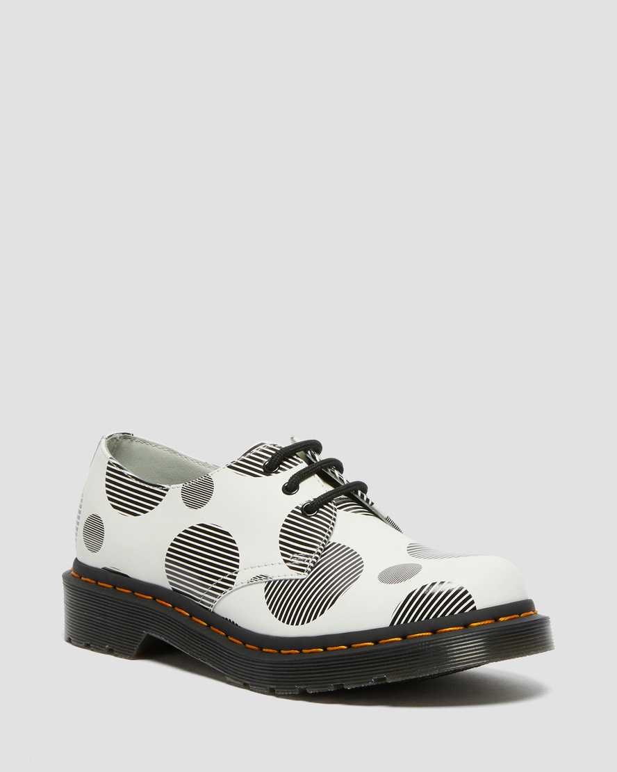 Dr. Martens 1461 Polka Dot Smooth Nahka Naisten Juhlakengät - Valkoinen/Mustat Kengät [578-IUBSRA]